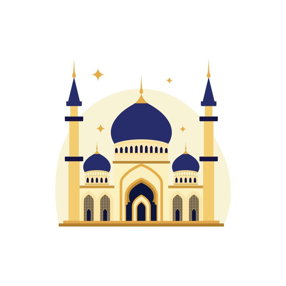 Flat Design Illustration of Golden Islamic Mosque Exterior Building Landscape in Middle East vector