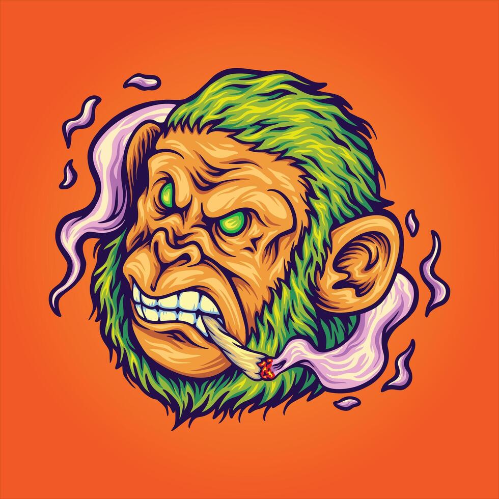 Cartoon Monkey Head Smoking A Joint Illustrations vector
