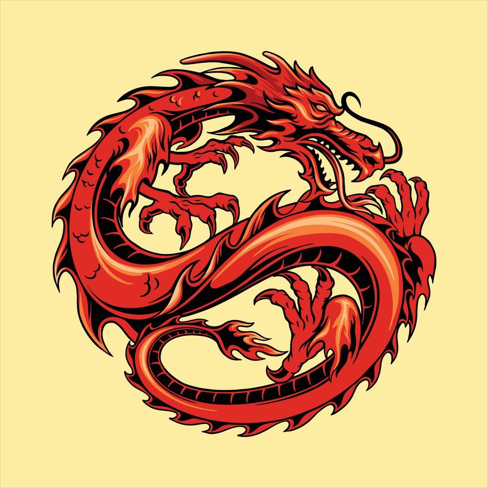 Angry Dragon In Circular Composition vector
