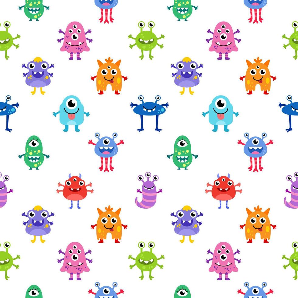 cheerful colorful monster repeat pattern seamless vector