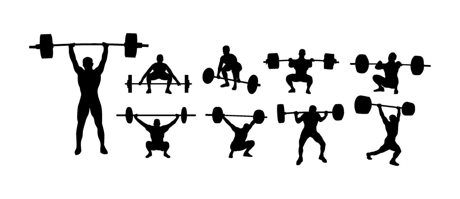 weightlifting exercise silhouettes set vector