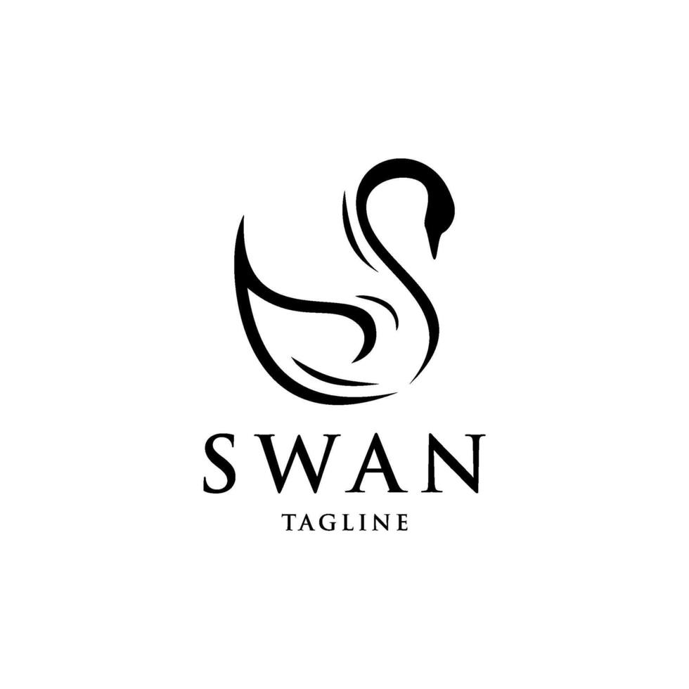 elegant swan silhouette line art abstract logo design vector