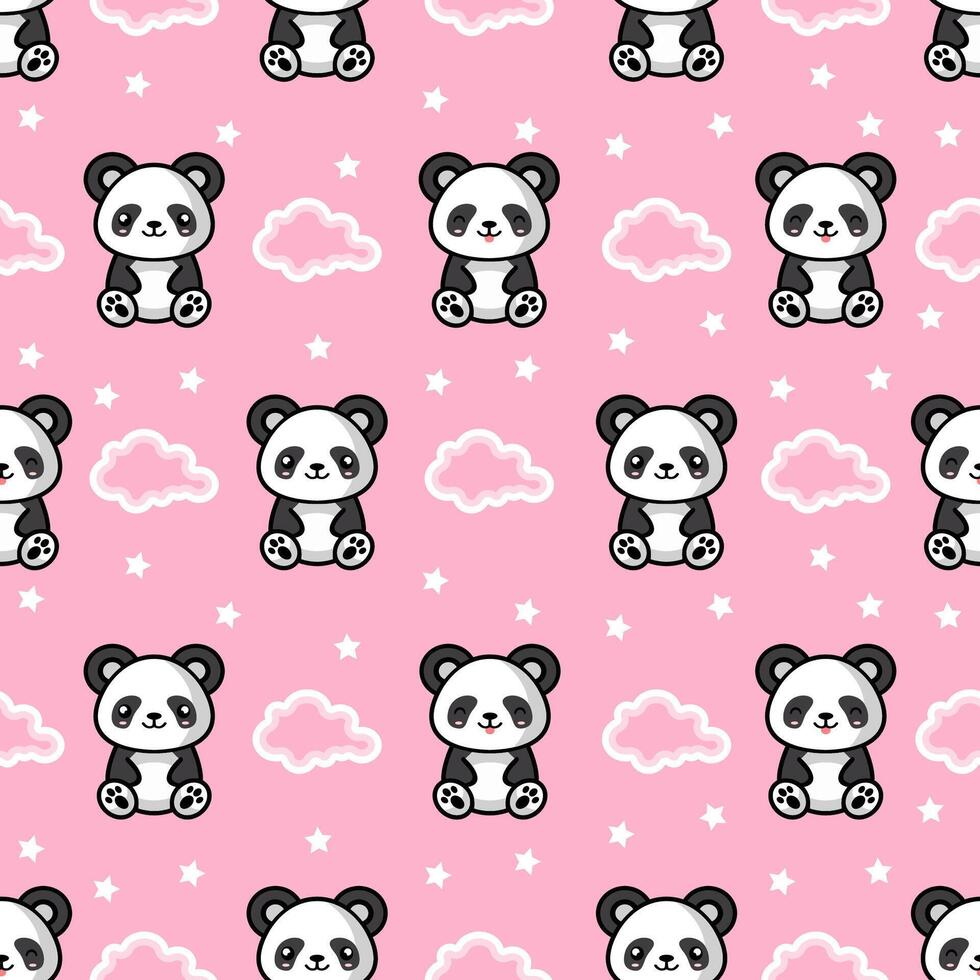 cute panda bears and clouds seamless pattern vector