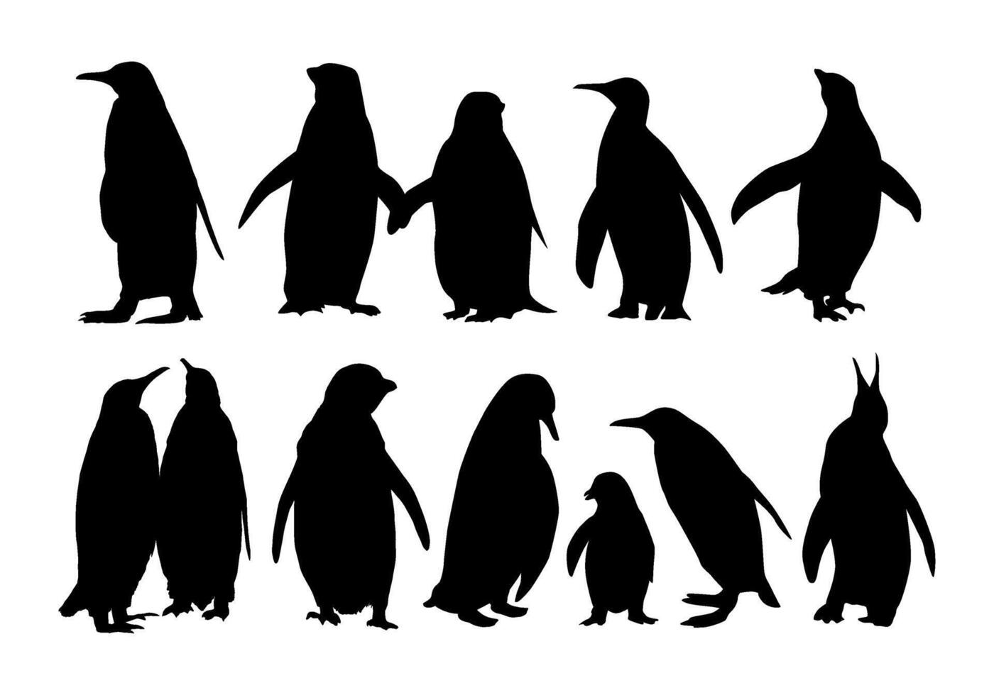 penguin silhouettes collection different poses vector