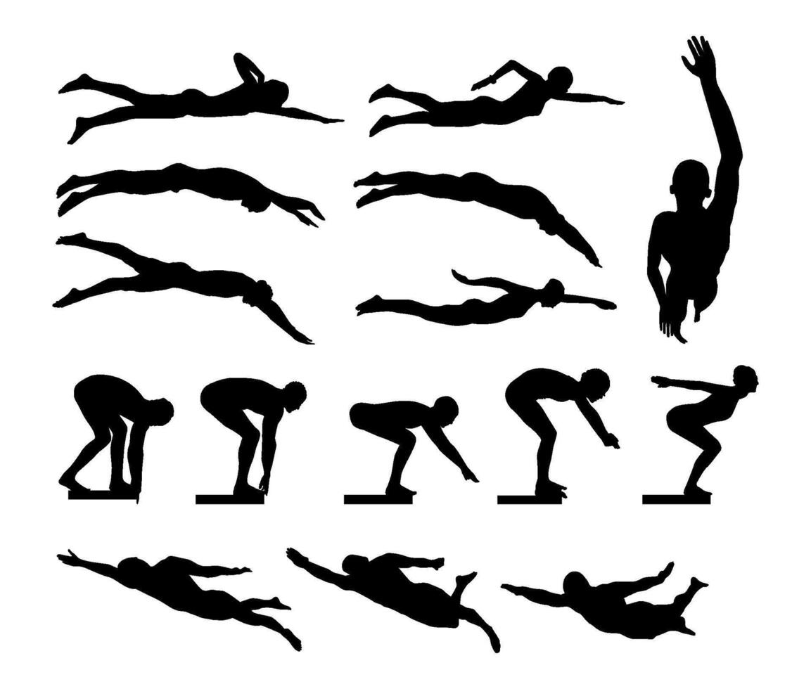 swimmer silhouettes collection different strokes vector