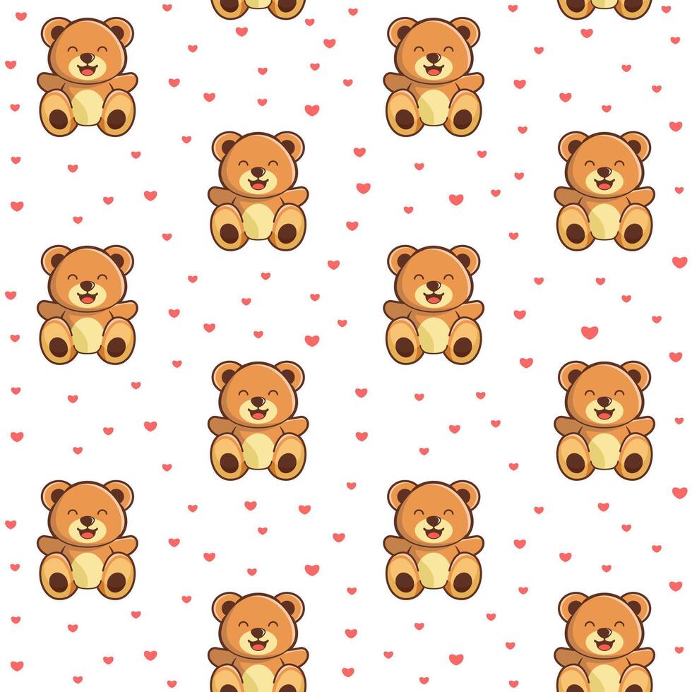 repeating seamless pattern cute bears and hearts vector