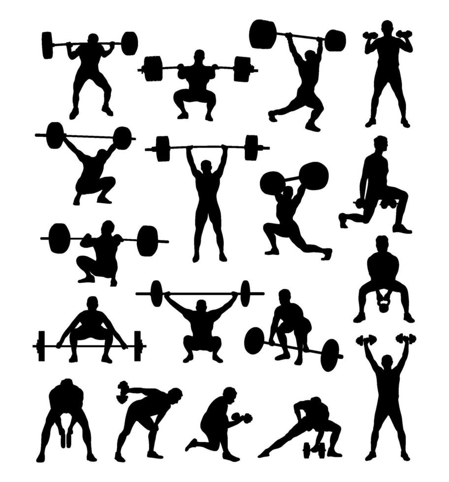 diverse weightlifting exercise silhouettes collection vector
