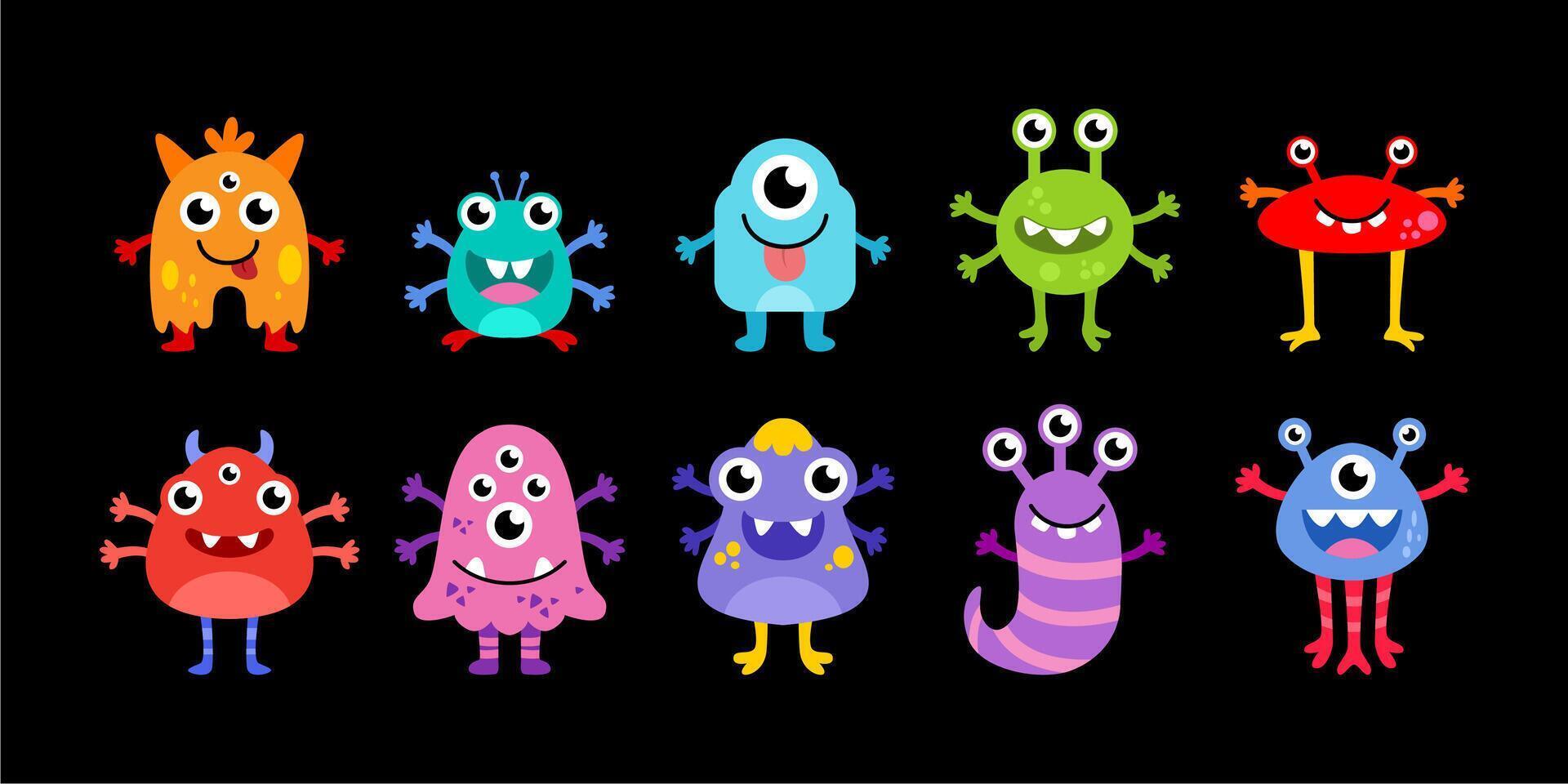 colorful collection of cute monsters vector