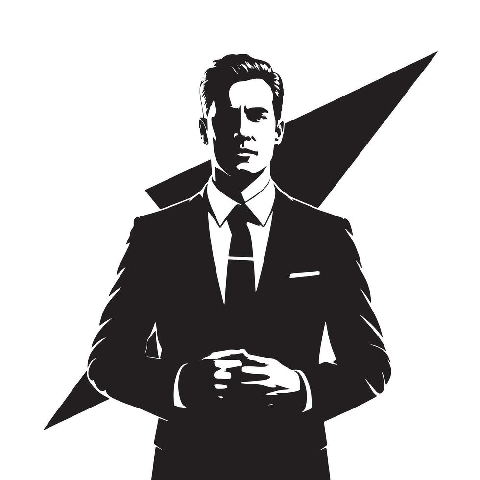 A black and white illustration of a man in a suit vector