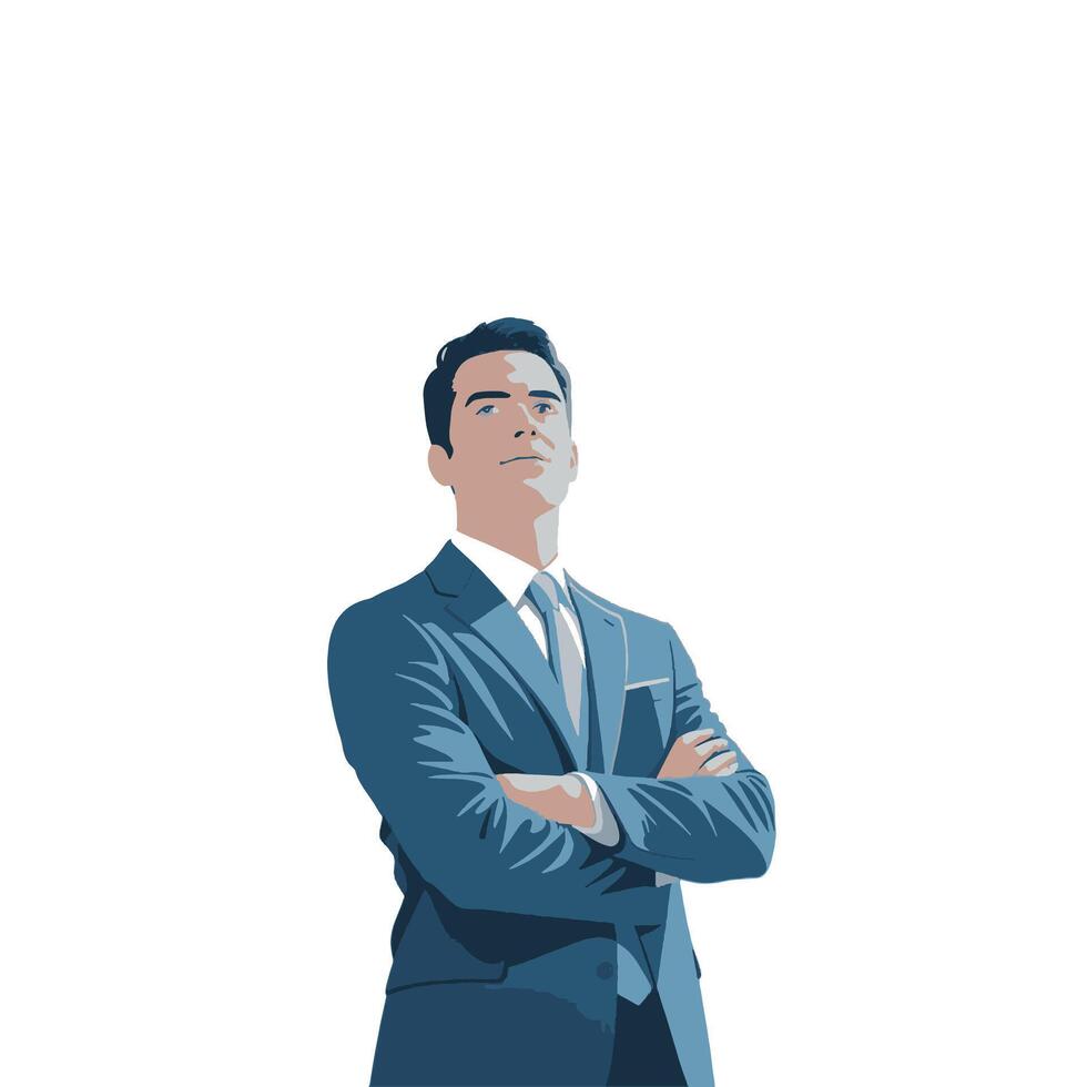 A man in a suit and tie standing with his arms crossed vector