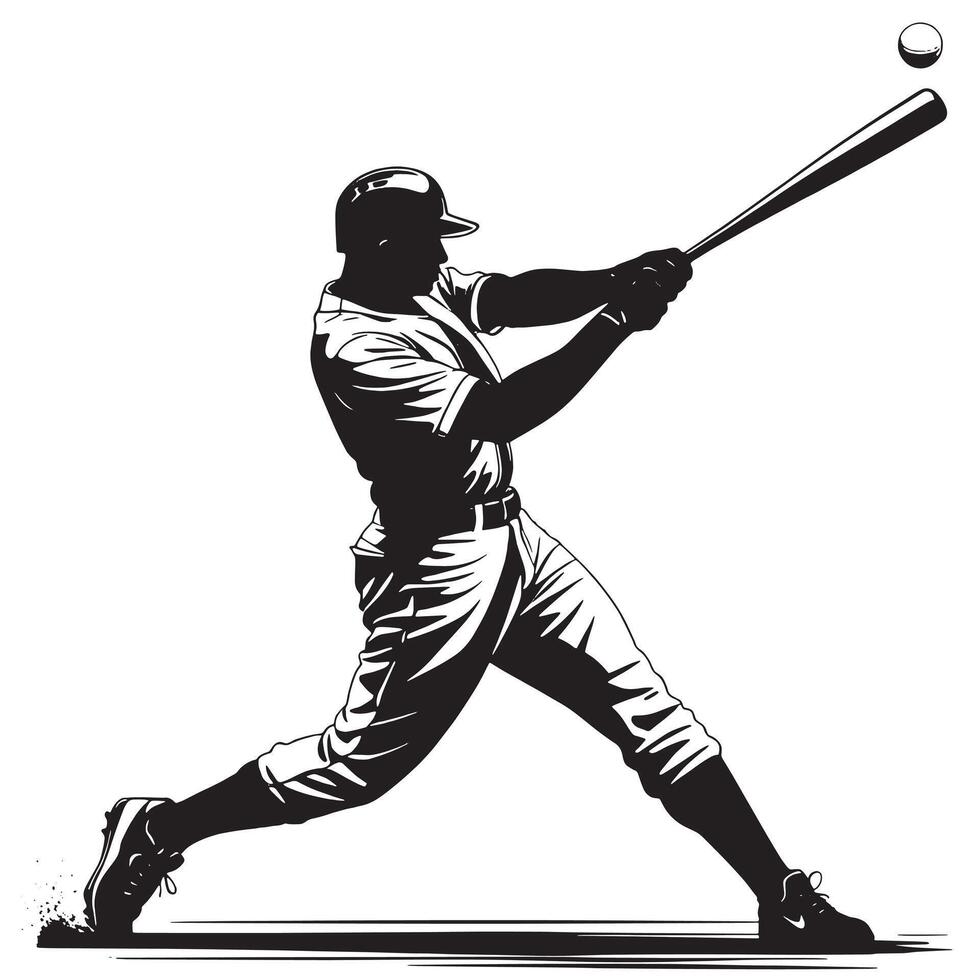 Baseball player swinging bat vector