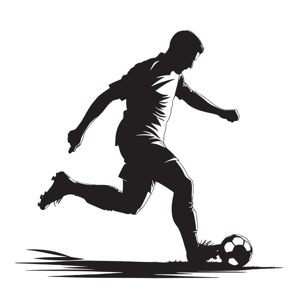 Silhouette of a soccer player kicking the ball vector