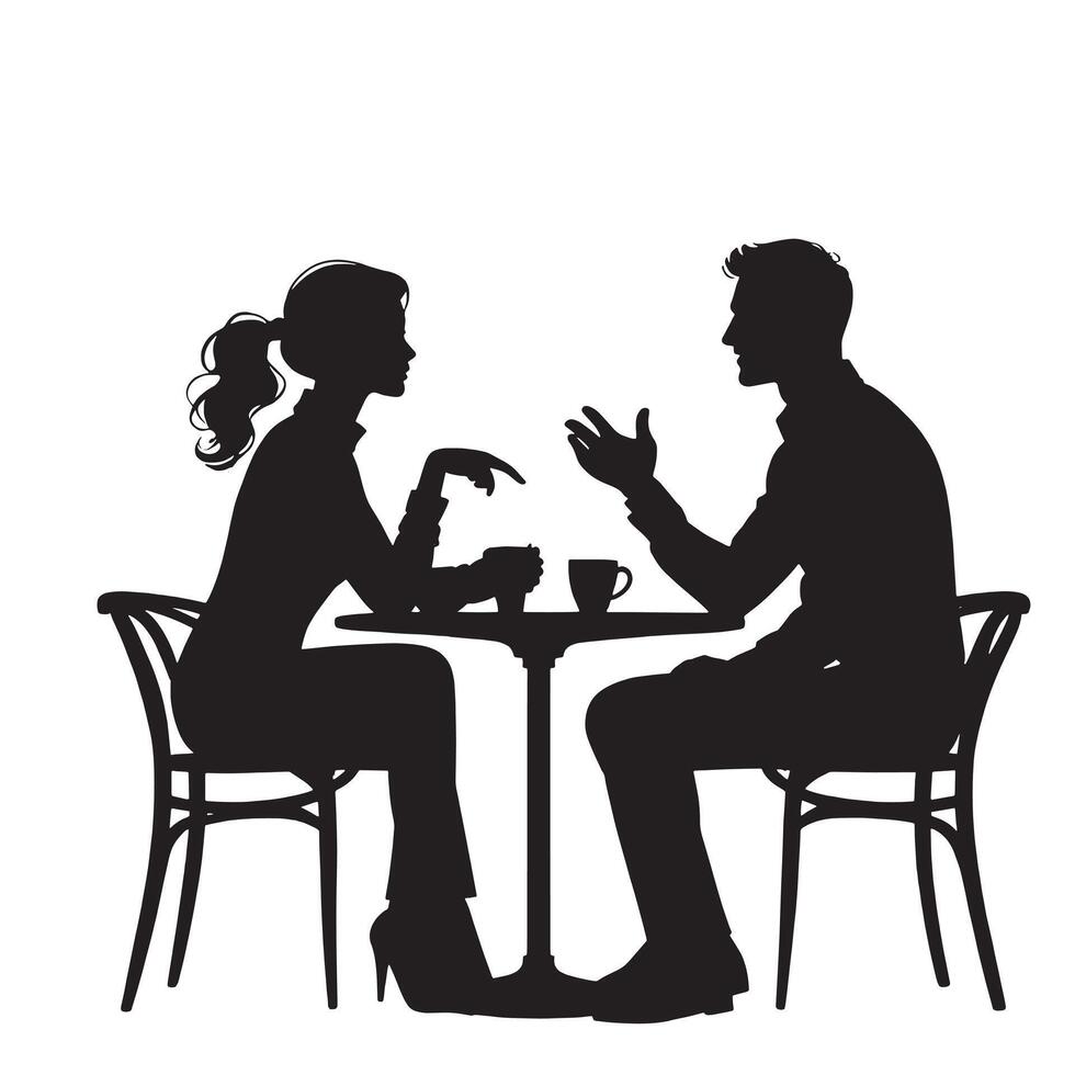 Silhouette of couple having coffee in cafe vector