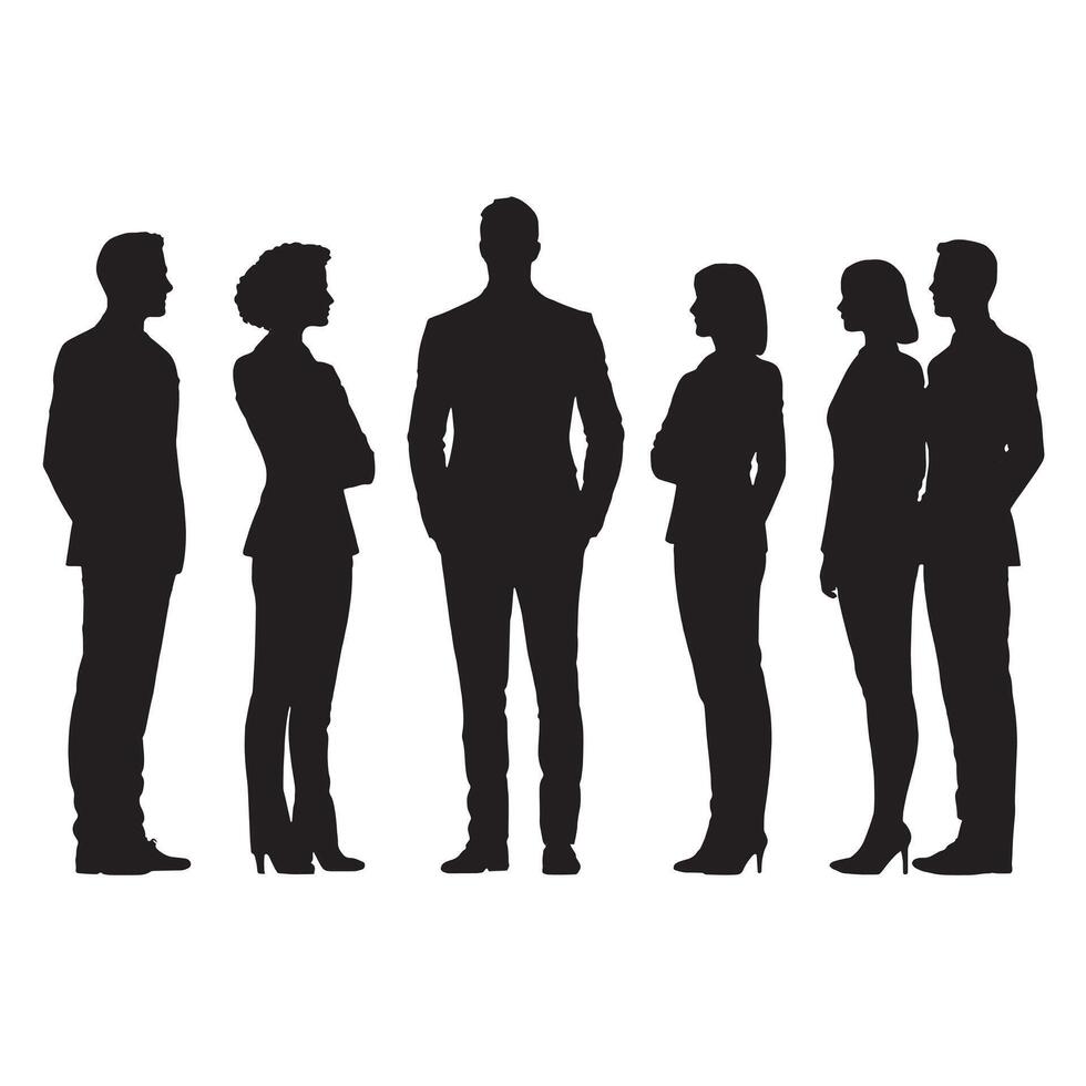 Silhouettes of business people standing in a line vector