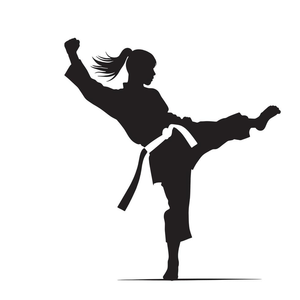 A silhouette of a woman doing karate vector