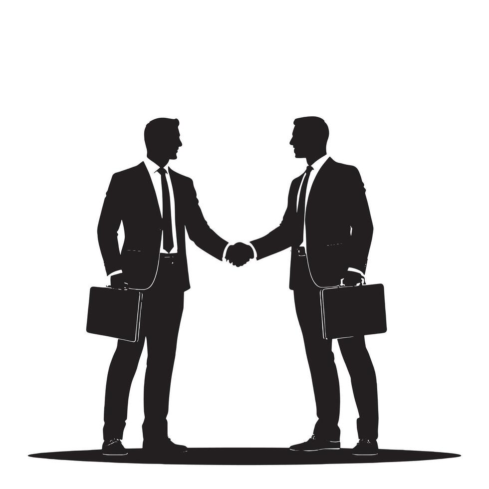 Two businessmen shaking hands in silhouette vector