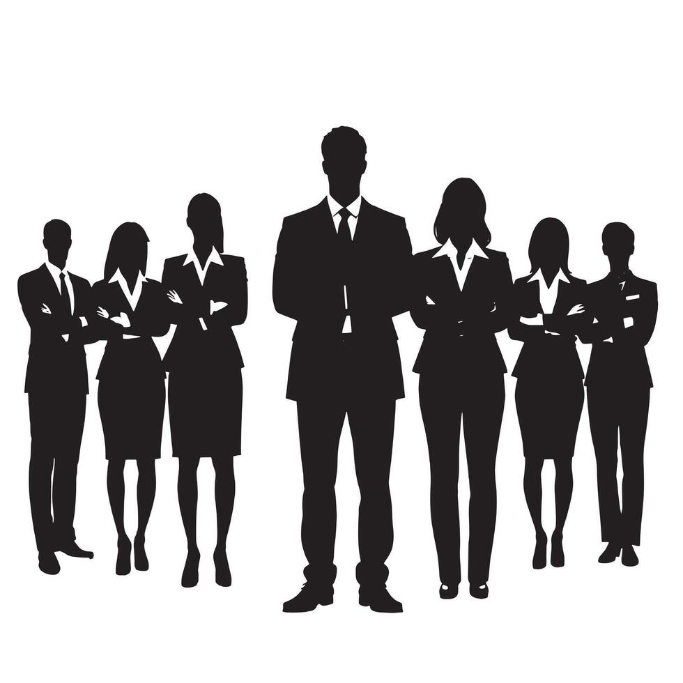 Business people standing in a group silhouette vector