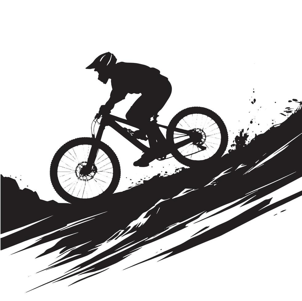 Silhouette of a mountain biker on a hill vector