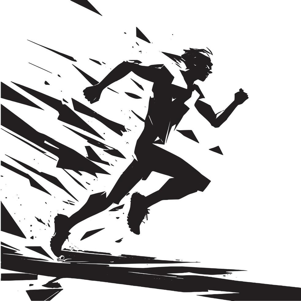 Silhouette of a runner running in a black and white background vector