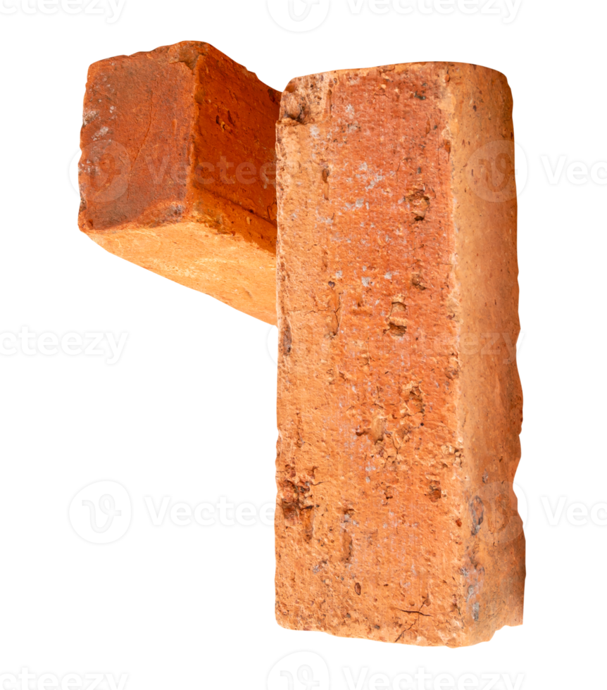 A pile of two old red or orange bricks isolated with clipping path in file format png