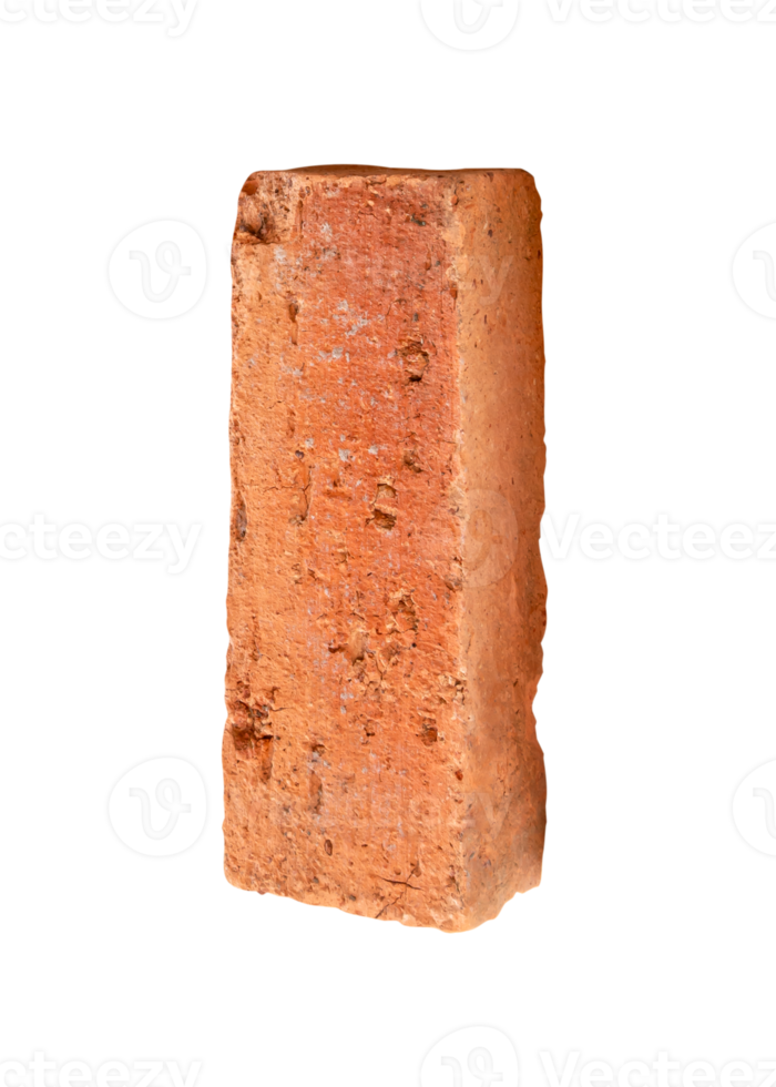 Cracked old red or orange brick isolated with clipping path in file format png