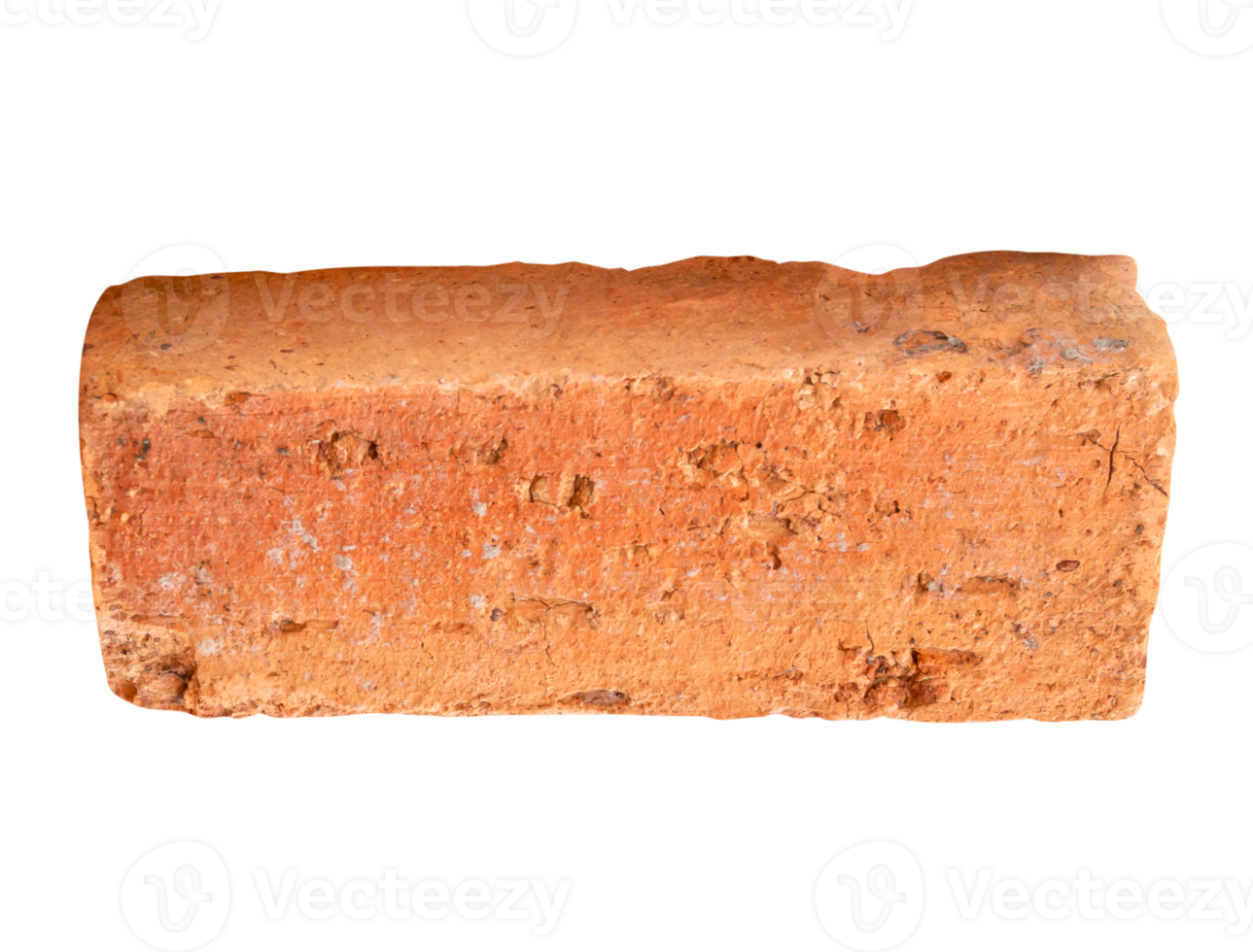 Side view of single old red or orange brick in vertical isolated with clipping path in file format png