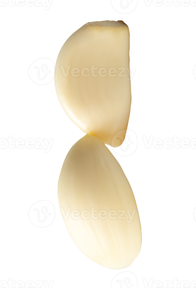 Peeled garlic cloves or pieces in stack isolated in file format png