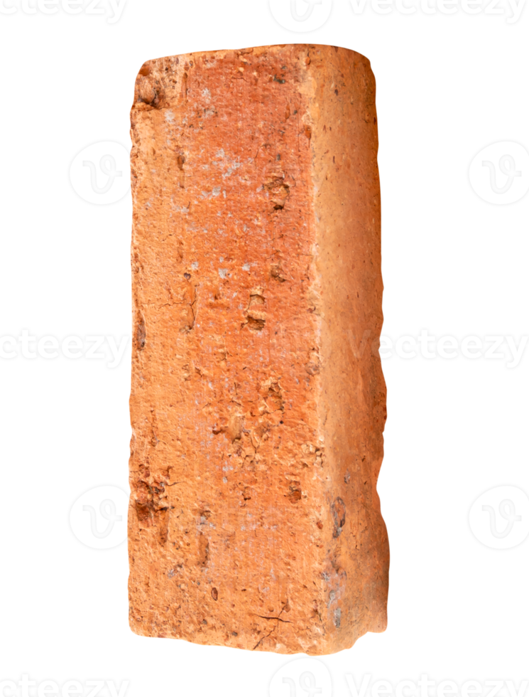 Single old red or orange brick in vertical isolated with clipping path in file format png