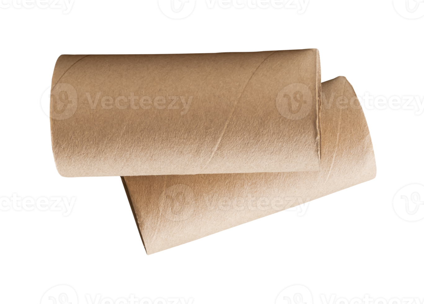 Side view of two tissue paper cores or toilet paper tubes in stack isolated with clipping path in file format png