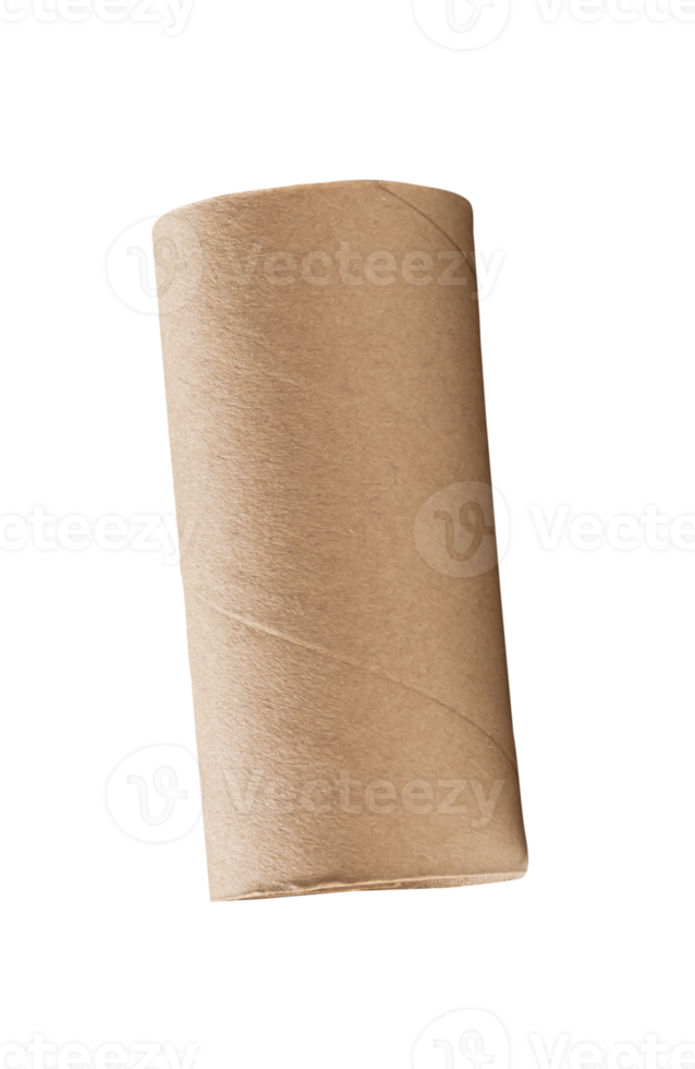 Side view of one tissue paper core or toilet paper tube after used out of paper isolated with clipping path in file format png
