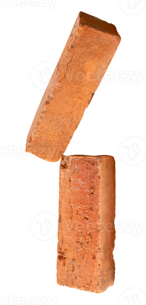 cracked old red or orange bricks in stack isolated with clipping path in file format png