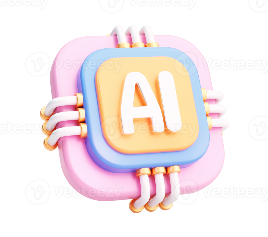 3D AI Processor Chip Icon in Pastel Color for Technology, Innovation, and App Interface Design png