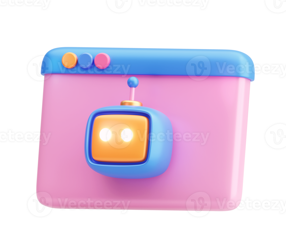 3D AI Chatbot Icon on Web Browser Interface in Cute Cartoon Style png