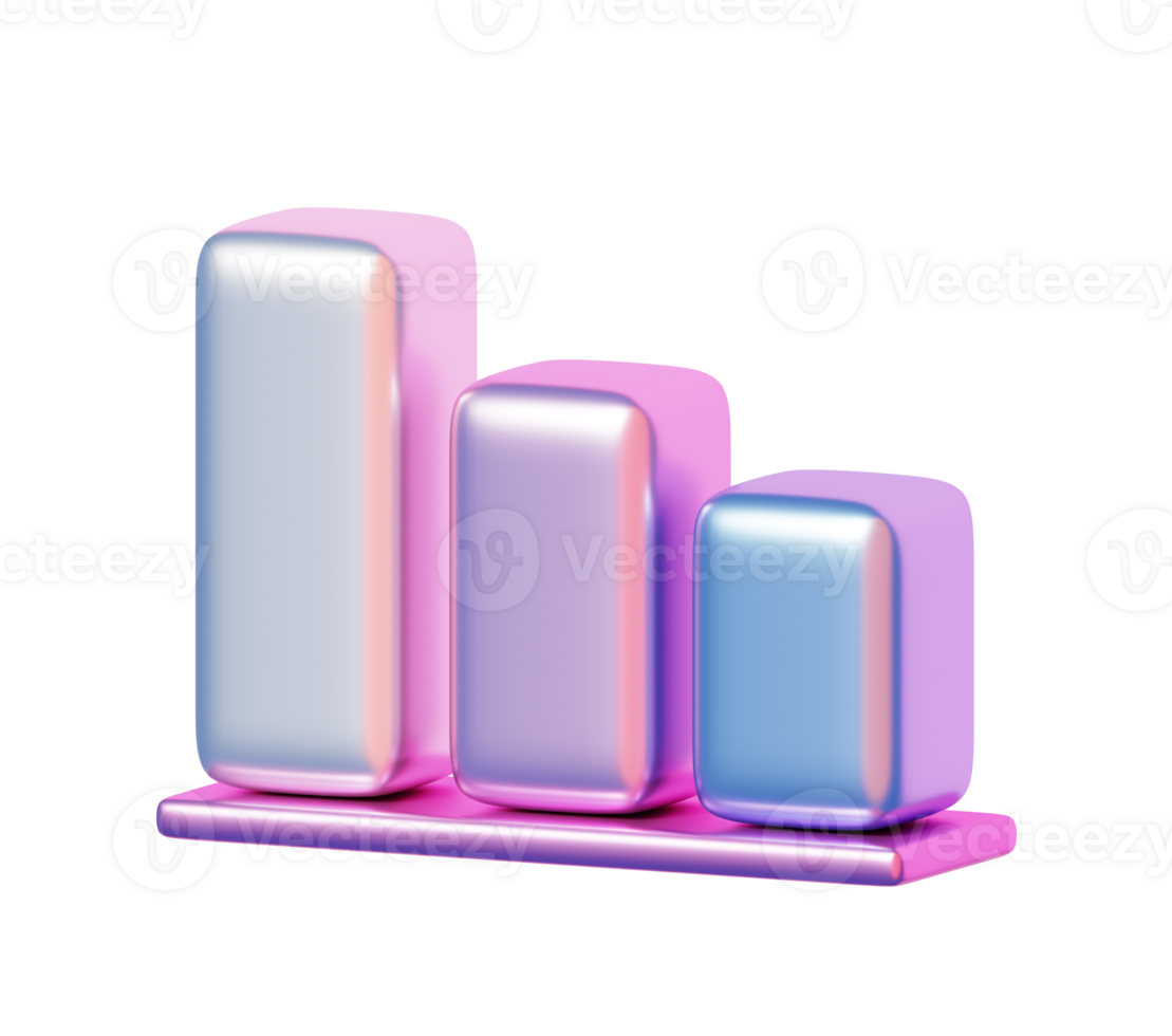 3D Rounded Bar Chart Icon in Metallic Pastel Tones Representing Business Analytics, Data Visualization, and Performance Tracking png