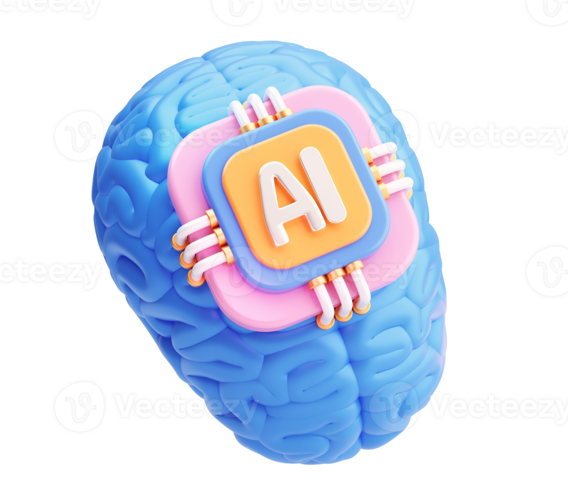3D Brain with AI Chip Icon Representing Artificial Intelligence and Neural Network Technology png