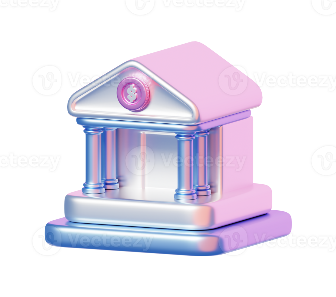 3D Metallic Pastel Bank Building Icon Representing Financial Institution, Digital Banking, or Investment Concept png