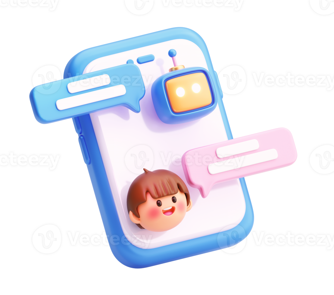 3D Chat bot and Human Conversation on Smartphone with Speech Bubbles and Cute Characters png