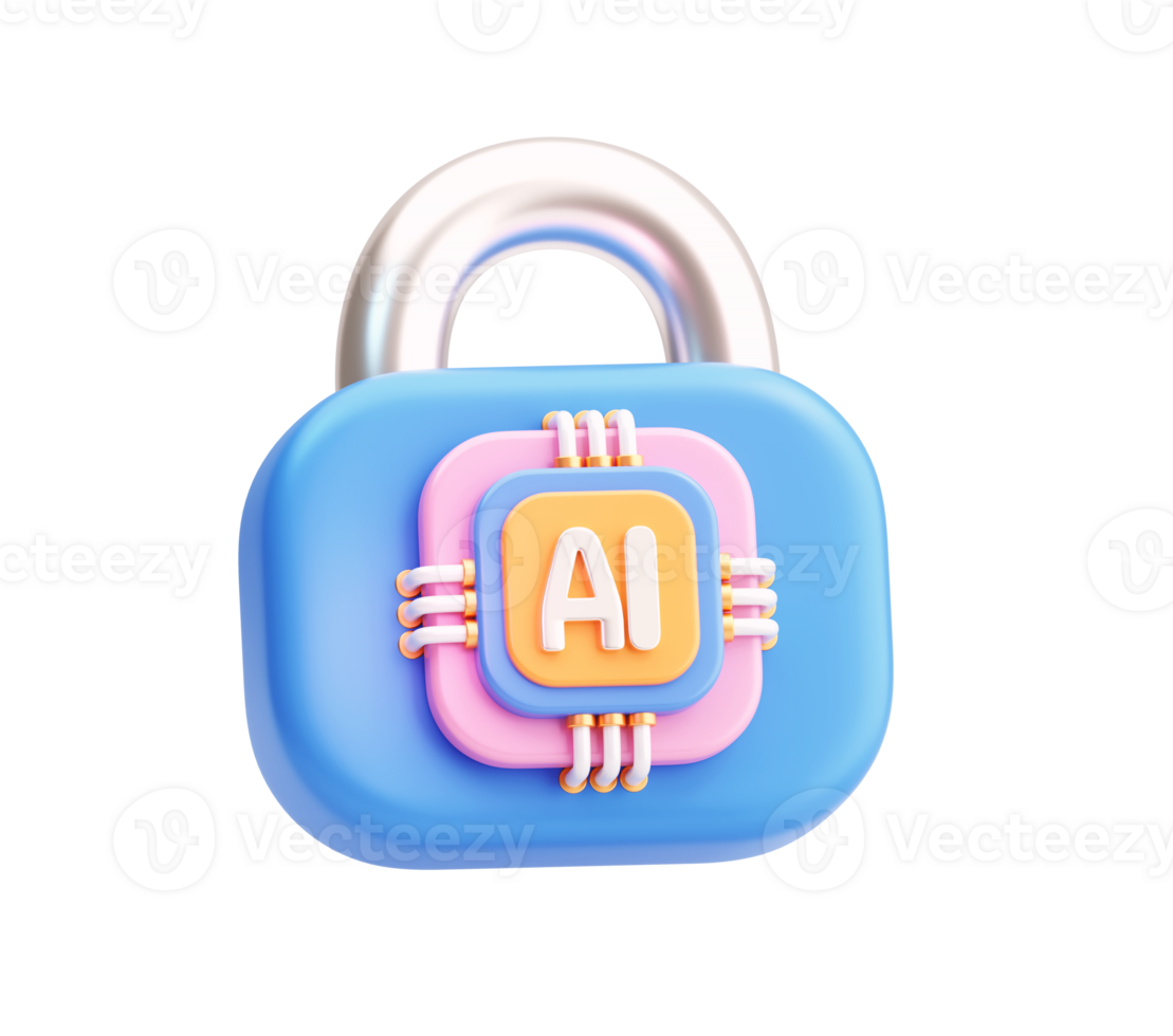 3D AI Padlock Icon Representing Artificial Intelligence Security png