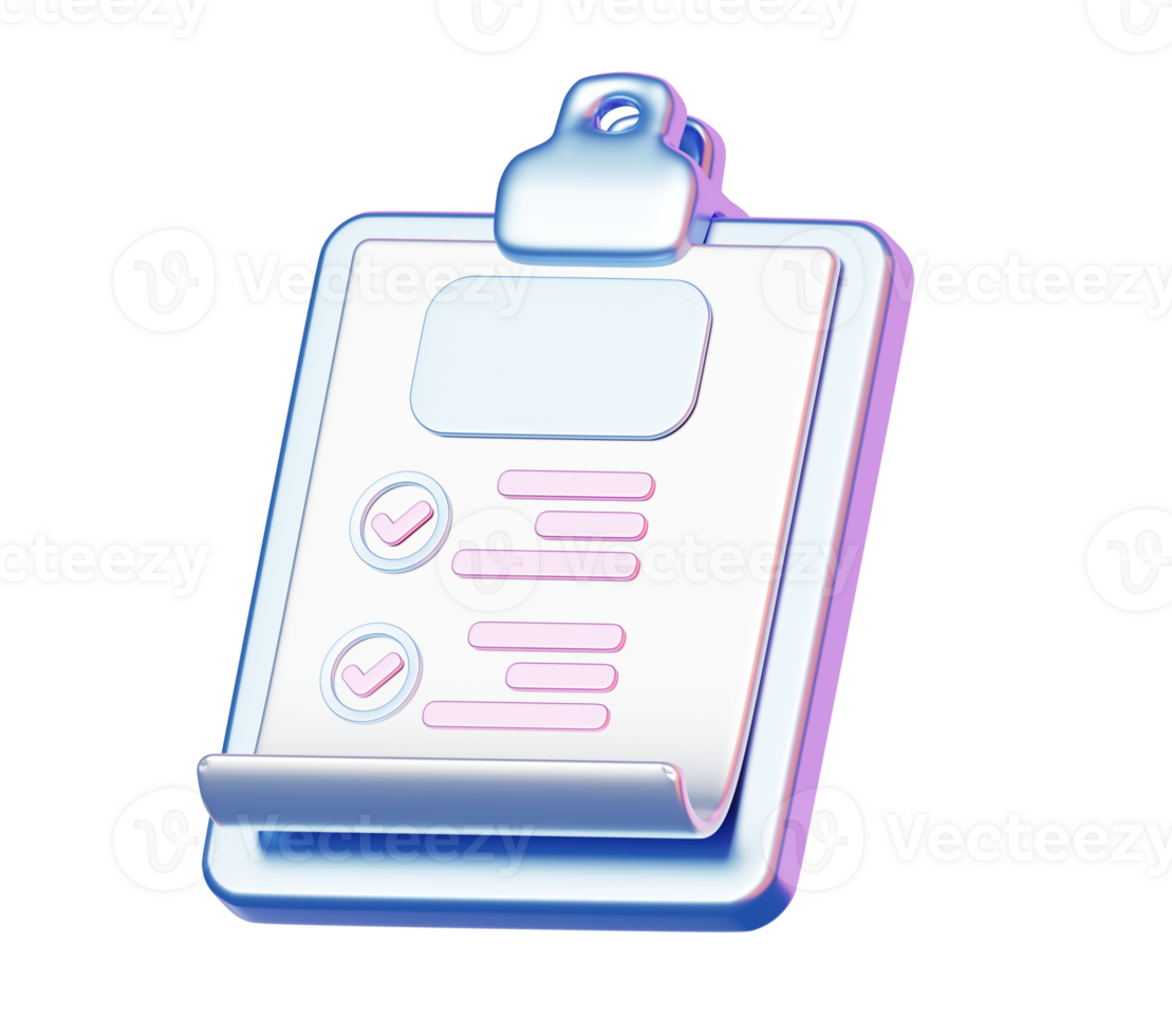 3D Metallic Pastel Clipboard with Checklist Icon Representing Task Management, Planning, or Productivity Tools png