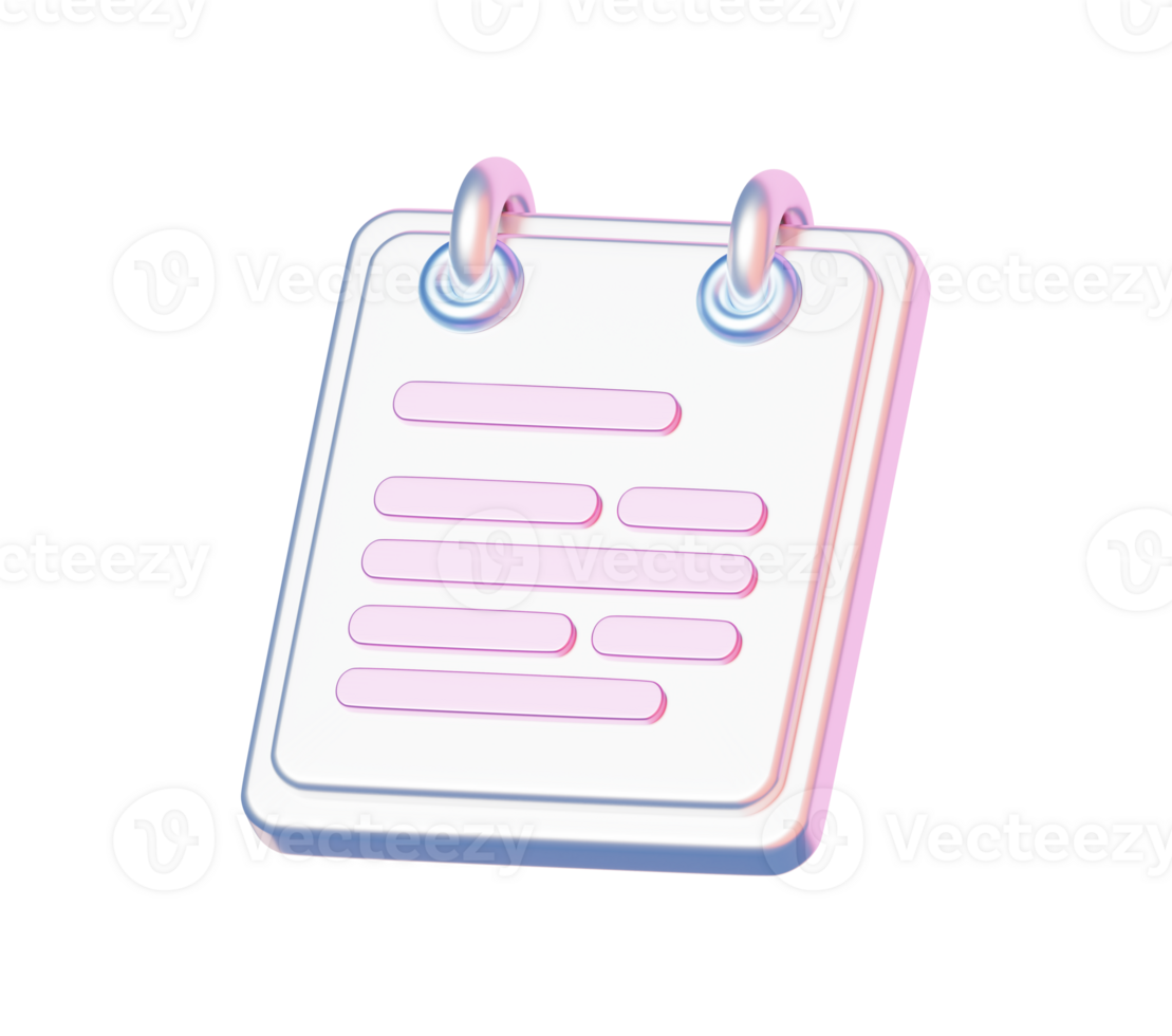 3D Pastel Ring Notebook or Note Page Icon Representing Task List, Memo, or Digital Note-Taking Interface png