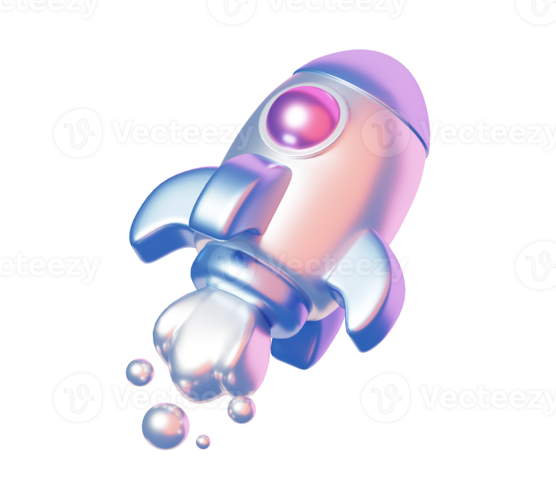 3D Pastel Rocket Launch Icon Representing Startup Growth, Innovation, and Business Boost in Glossy Pink and Blue png