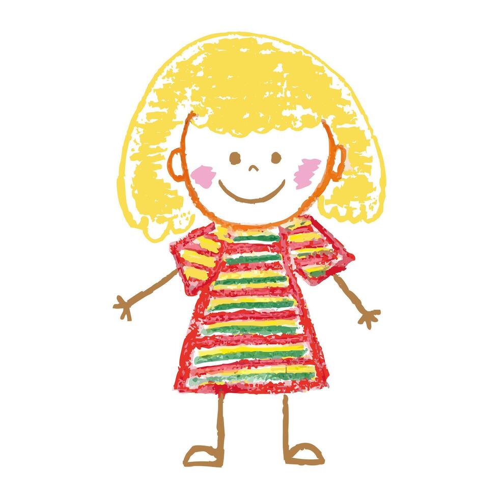 Doodle Girl Drawn With Charcoal Pencil Isolated On White Background. Children's Drawing Element. Illustration Kid for Poster, Banner, Birthday.Children's Day. vector