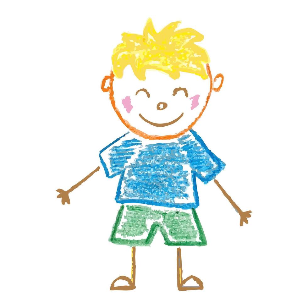 Doodle Boy Drawn With Charcoal Pencil Isolated On White Background. Children's Drawing Element. Illustration Kid for Poster, Banner, Birthday. vector
