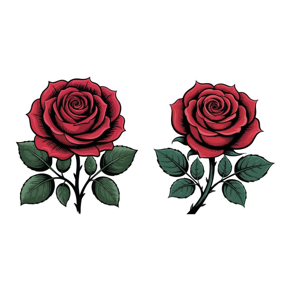 Vintage Red Rose Set vector