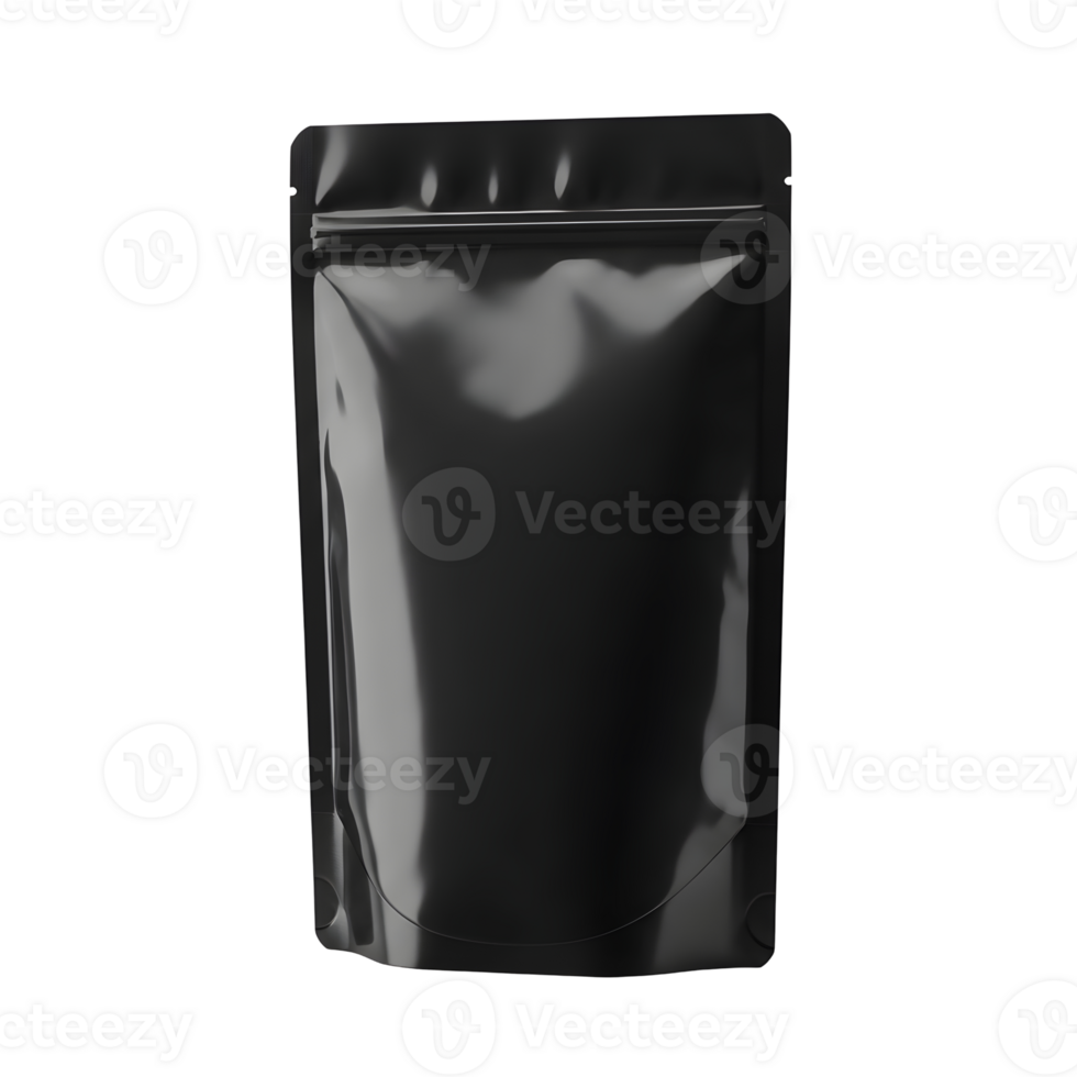 Black Standup Pouch with Ziplock Closure on Transparent Background png