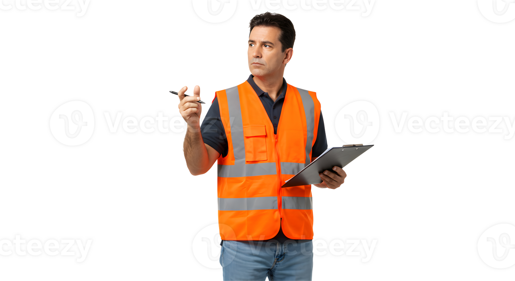 Focused Construction Worker Reviewing Checklist png