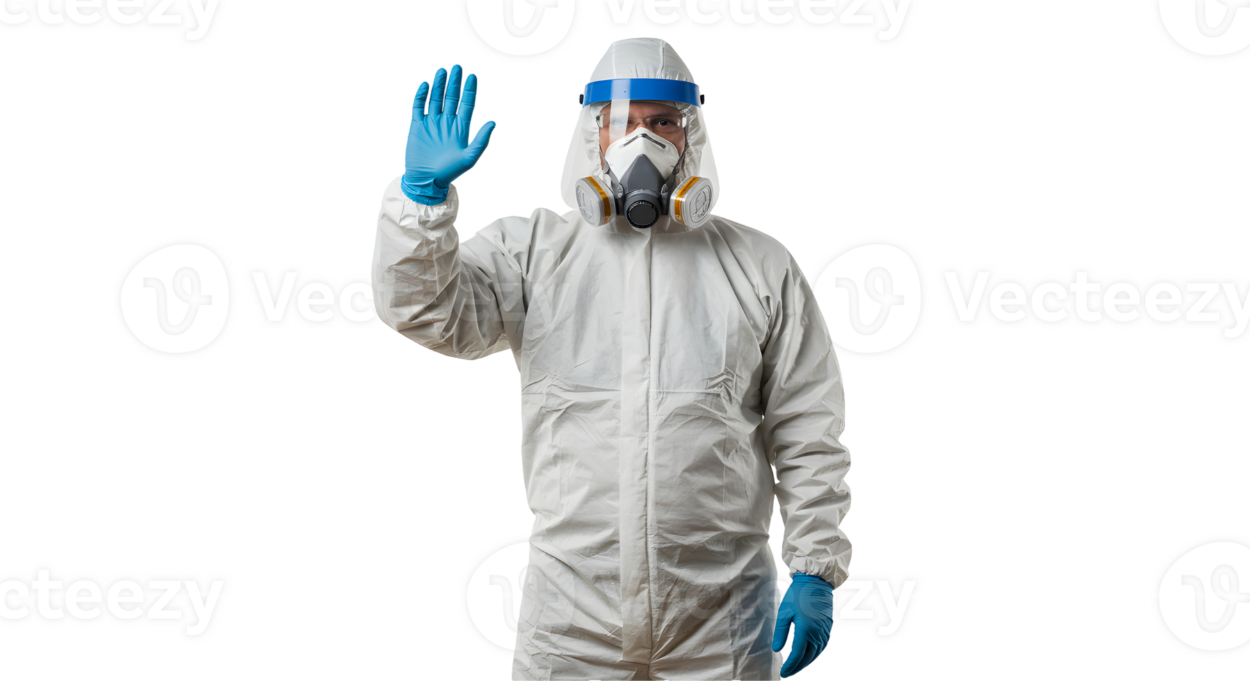 Healthcare Worker in Protective Suit Waving on Transparent Background png