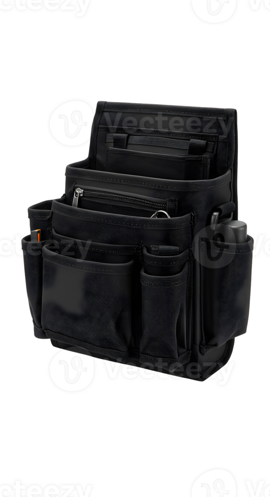 Black Leather Tool Bag with Multiple Compartments png