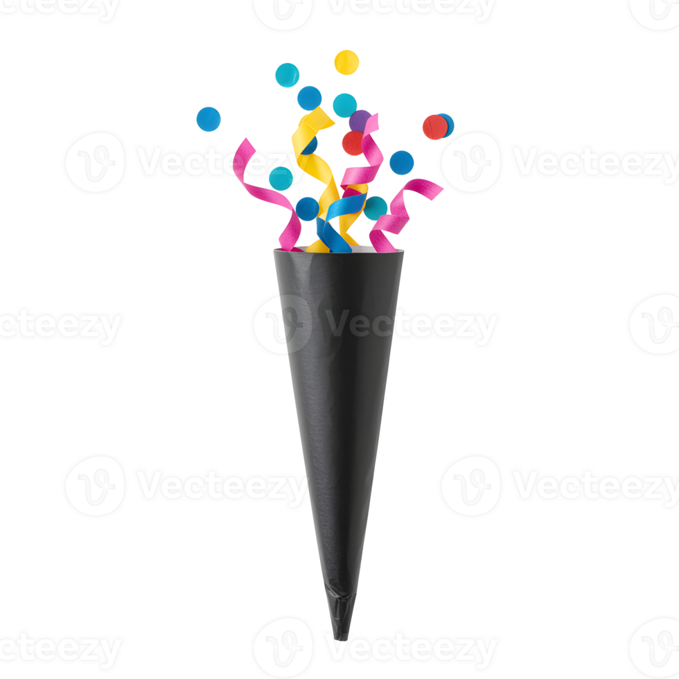 Colorful Confetti Bursting from Black Party Cone png