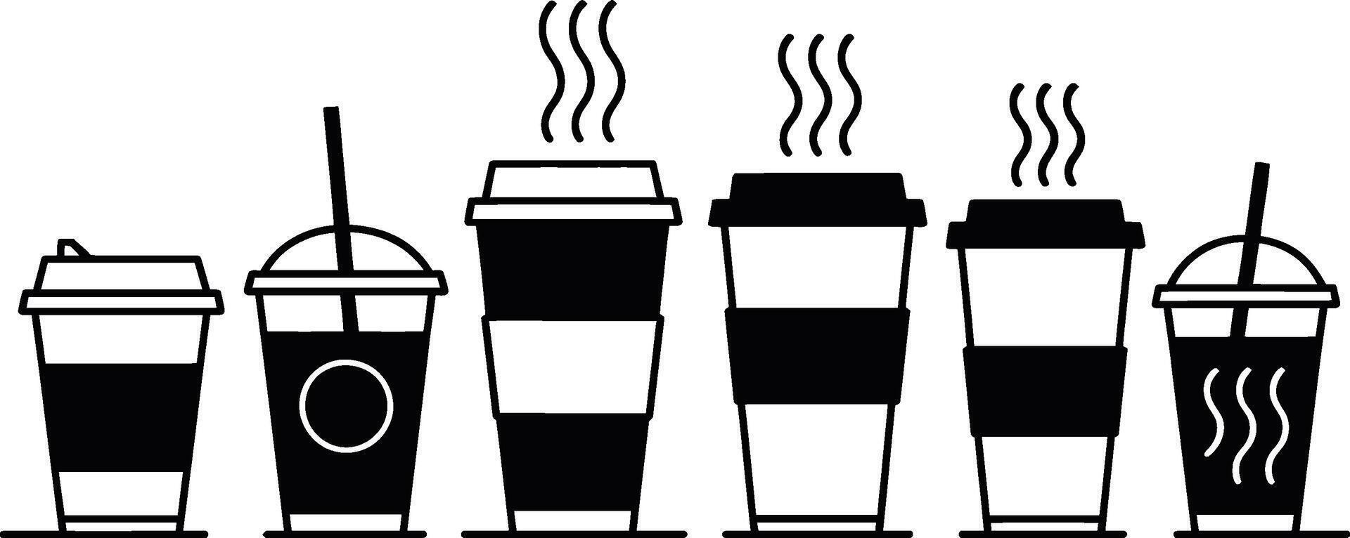 Black and white illustration of various coffee cups for cafes and restaurants vector